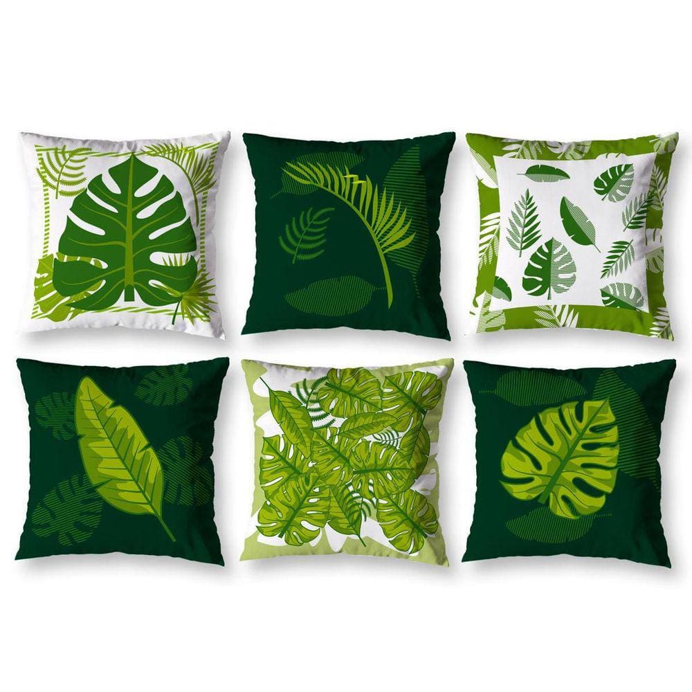 Kit 6 Almofadas Cheias 40Cm X 40Cm Estampadas Folhas