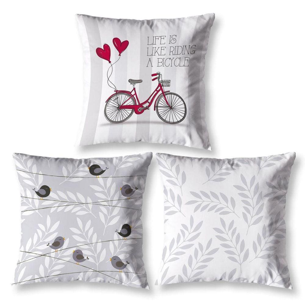 Kit 3 Almofadas Cheias 40X40 Estampadas Vintage Bike Branco