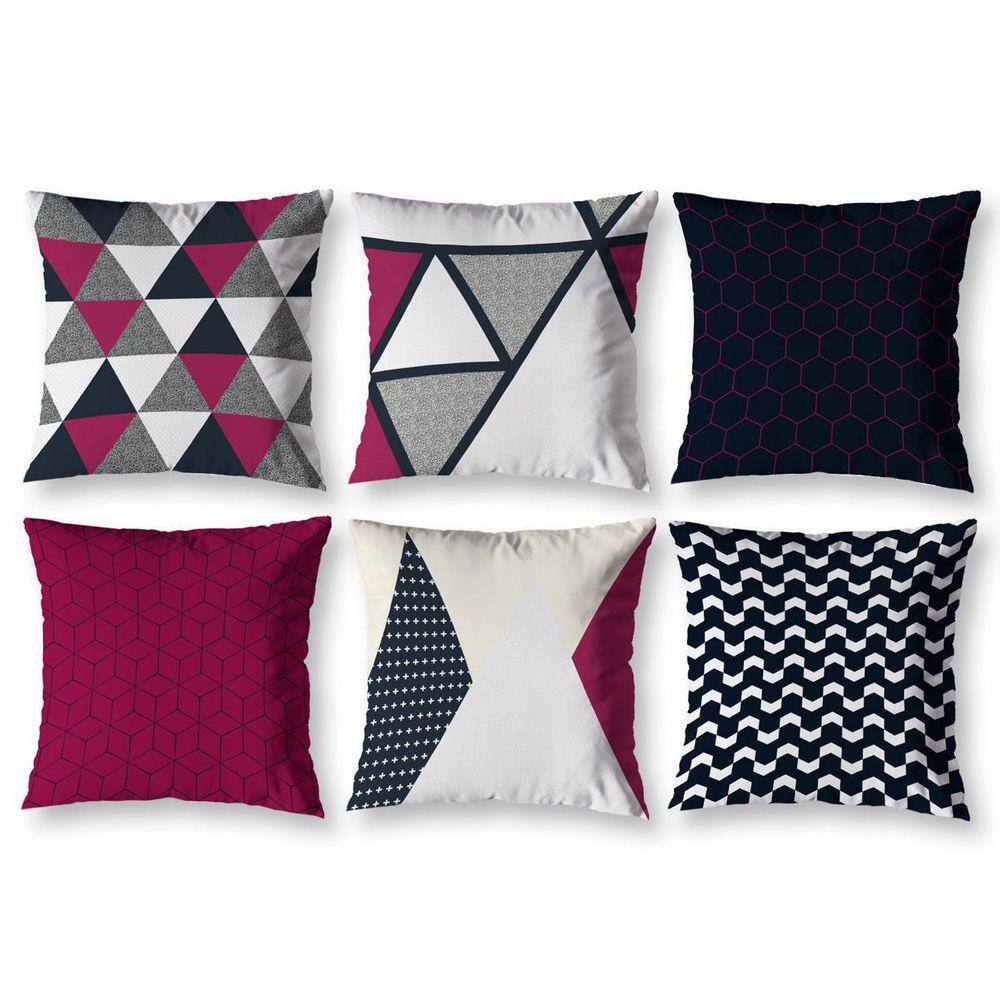 Kit 6 Capas De Almofada 40Cm X 40Cm Estampadas Geo Vermelho