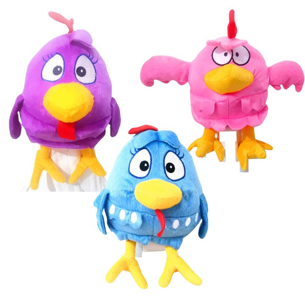 03 Pelúcias Galinha Pintadinha Azul Lilas e Rosa 28cm