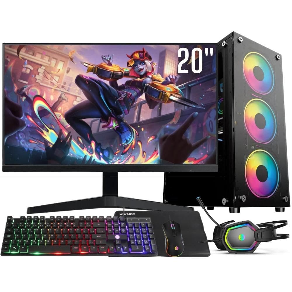 Computador Gamer Completo Intel Core i7 16GB SSD 512GB Kit Gamer com Headset Monitor 20" Windows 10 3green Flash