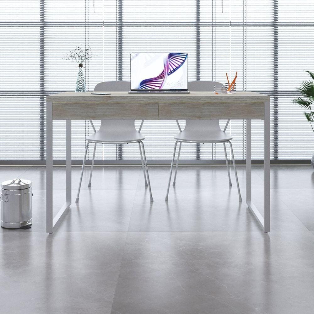 Mesa para Escritório 120cm 2 Gavetas Kuadra Snow / Est.Branca