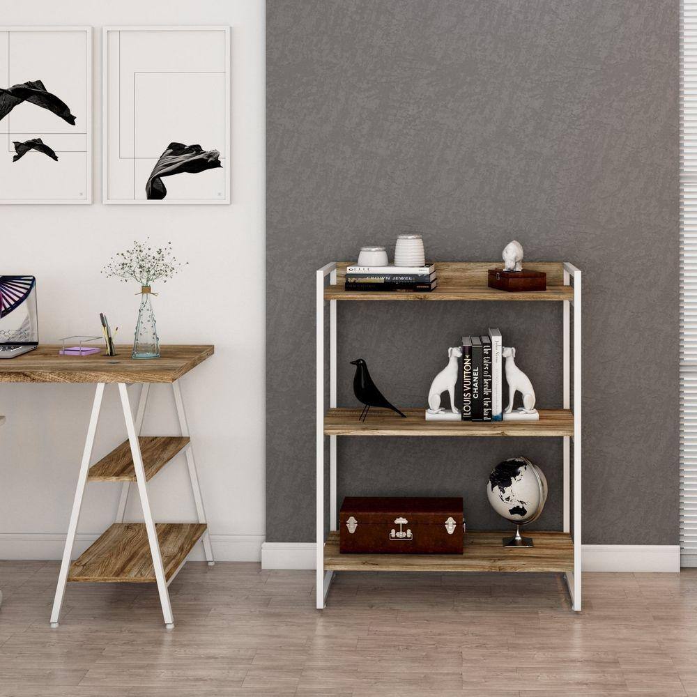 Estante Multiuso 104cmx80cm 3 Prateleiras Kuadra Carvalho/Est.Branca