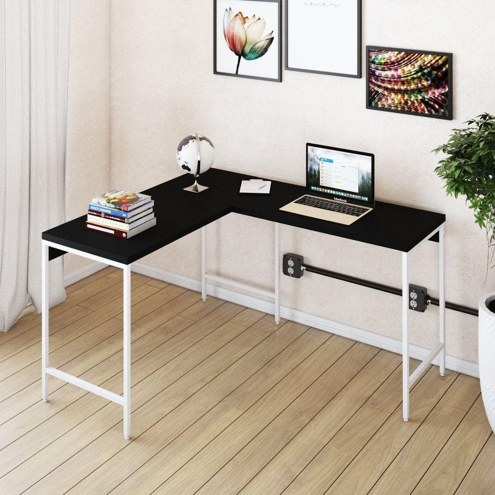Mesa de Escritório em L Estilo Industrial 120x140cm Active Preto Ônix / Est.Branca