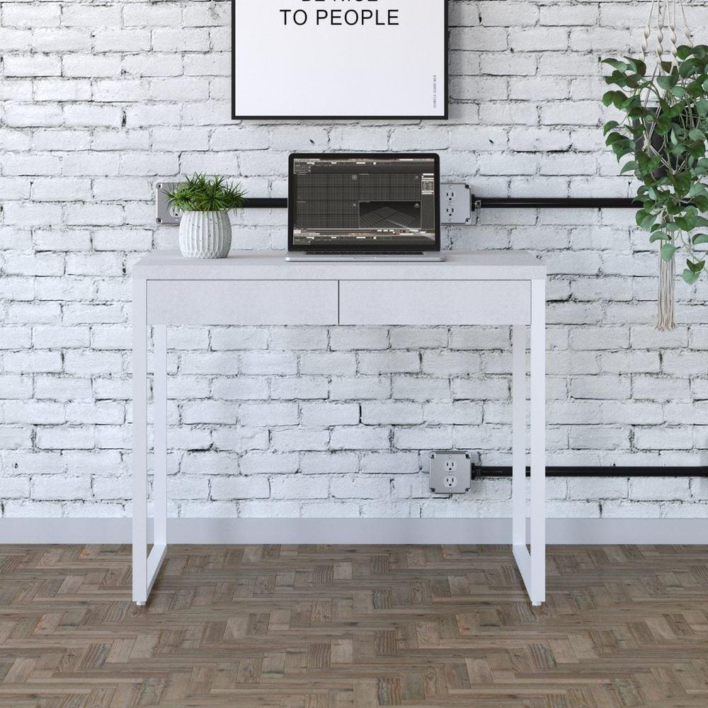 Mesa para Escritório 90cm 2 Gavetas Kuadra Branco Chess / Est.Branca