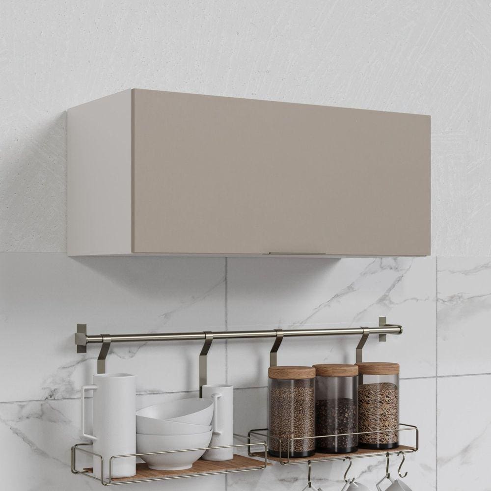 Armário Aéreo Porta Basculante 80cm Puxador 150cm Ipanema Cabecasa Madeiramadeira Cinza Trama/Branco