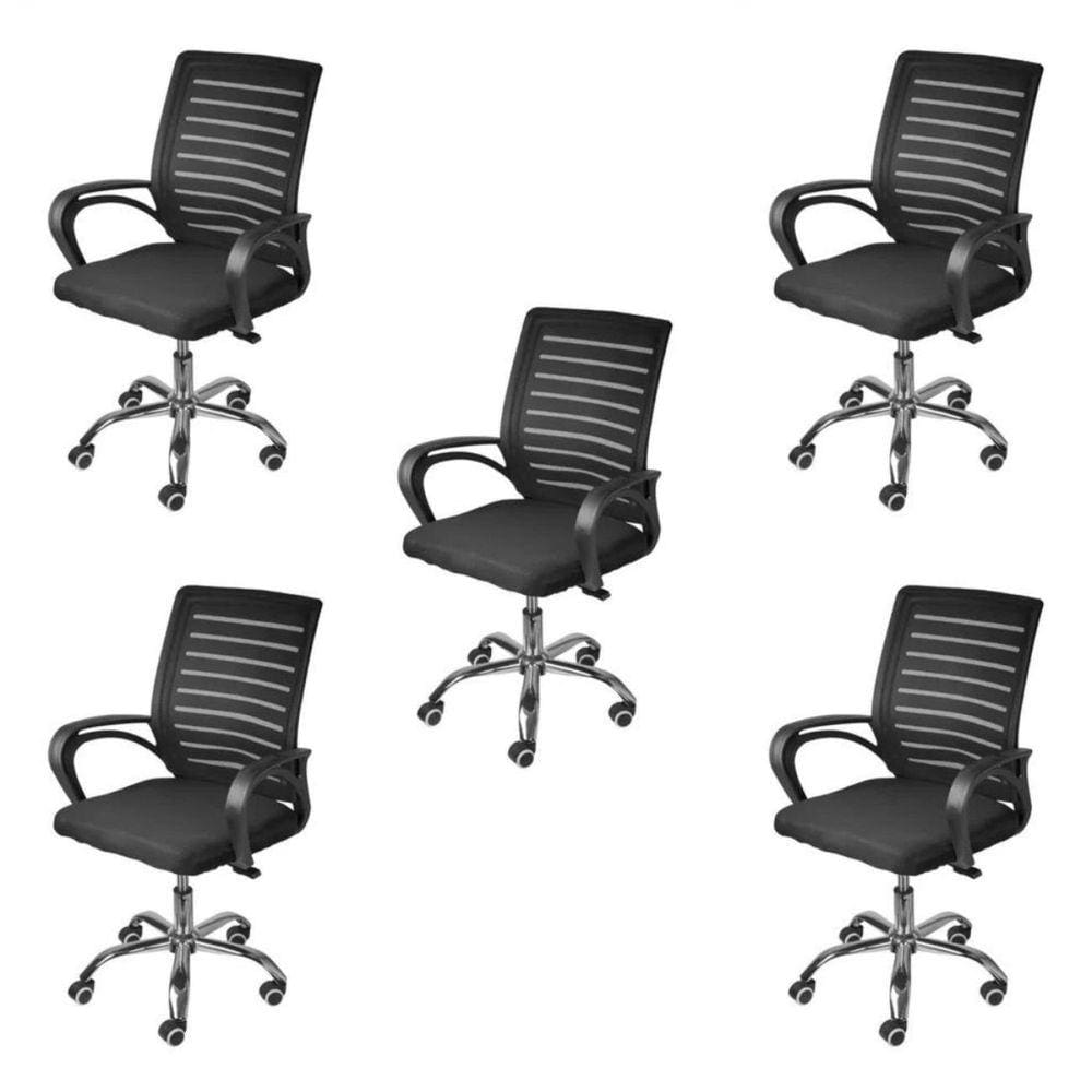 Kit 5 Cadeiras para Escritório Diretor Tela Mesh Viena 3324 Or Design Preto
