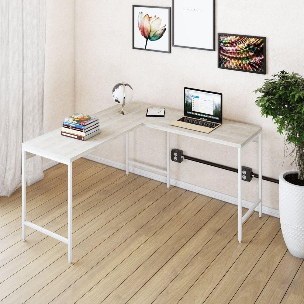 Mesa de Escritório em L Estilo Industrial 135x140cm Active Snow / Est.Branca