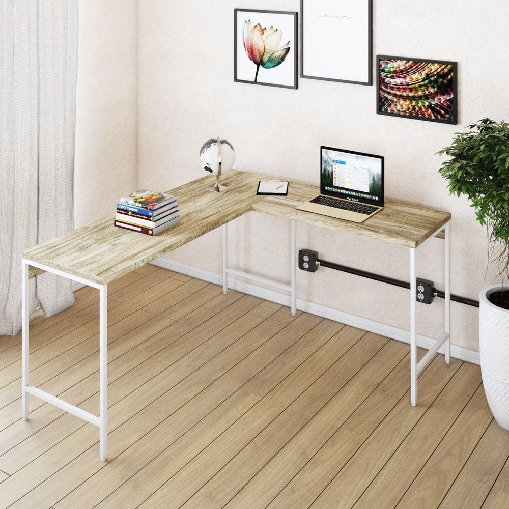 Mesa de Escritório em L Estilo Industrial 150x140cm Active Carvalho / Est.Branca