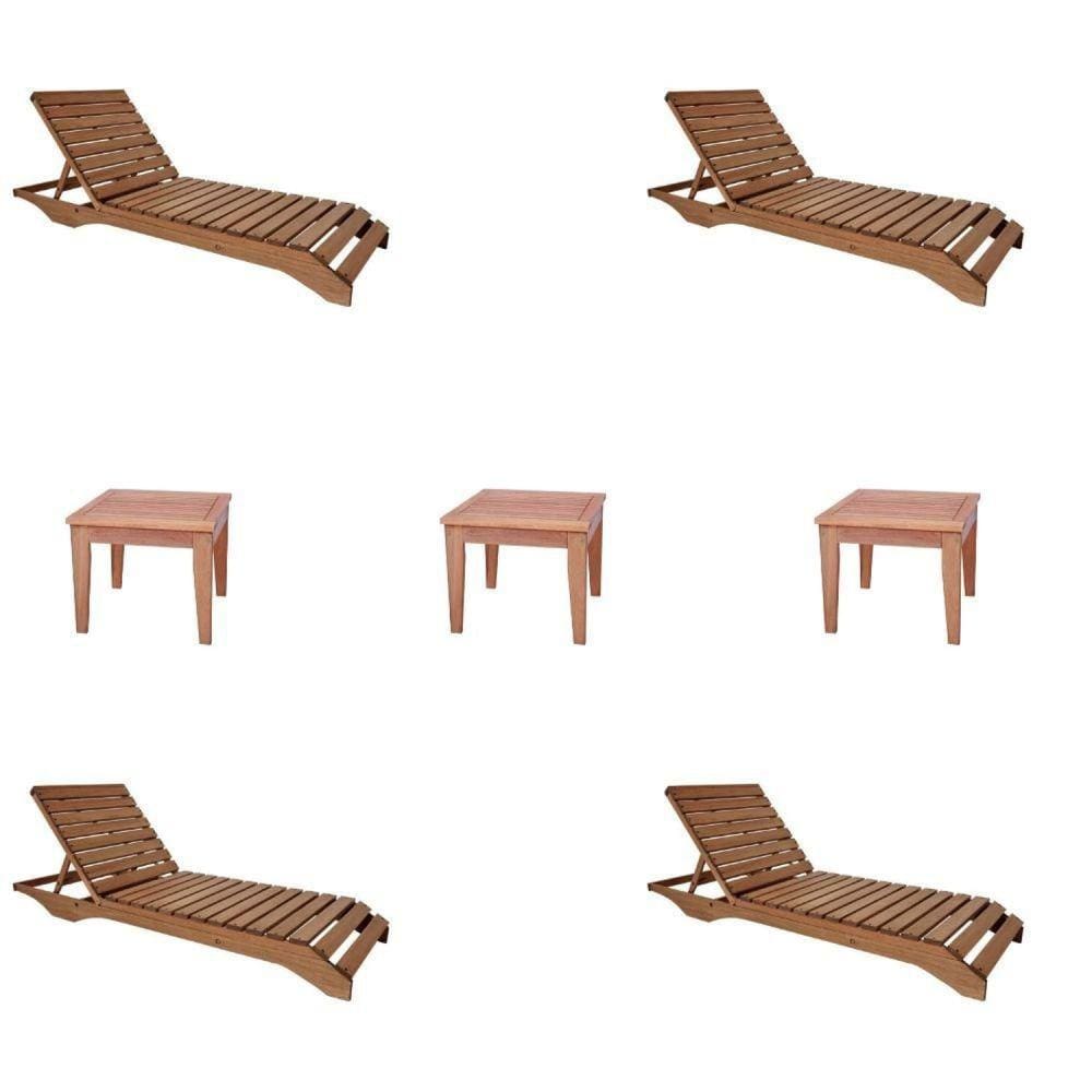 Conjunto 4 Espreguiçadeiras E 3 Mesinhas de Centro Para Jardim em Madeira Maciça Madeira