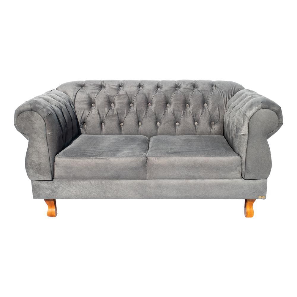 1 Namoradeira + 2 Poltronas Chesterfield Elisabeth Suede Cinza