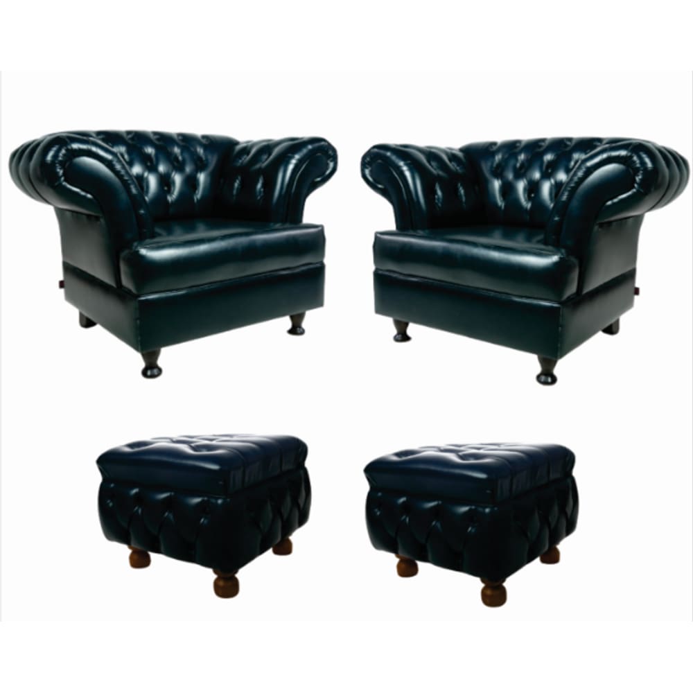 02 Poltronas Chesterfield Imperador + 2 Puff Banqueta Quadrado Decorativo