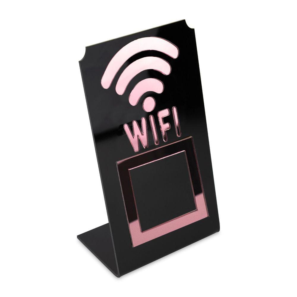 Placa Wifi QR Code Display Acrílico de Mesa Balcão Preto Cor:Preto e Rosa