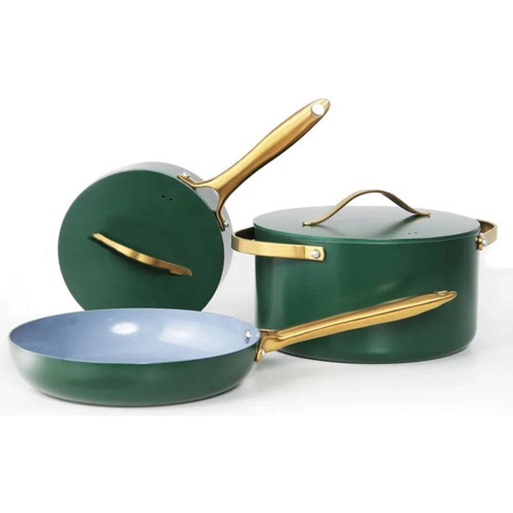 Conjunto 3 Panelas Verde E Dourada Aluminio - Deluxe
