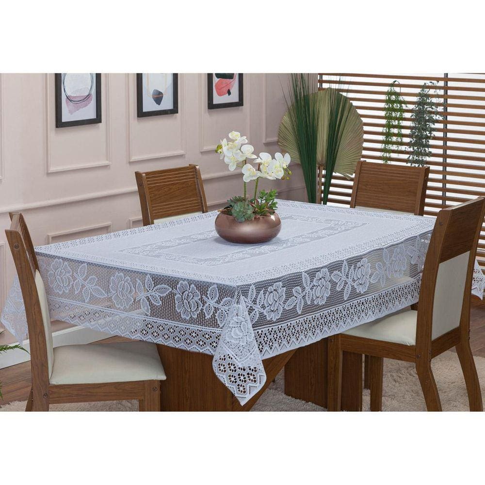Toalha De Mesa De Renda Quadrada 1,40M X 1,40M Floral Branco