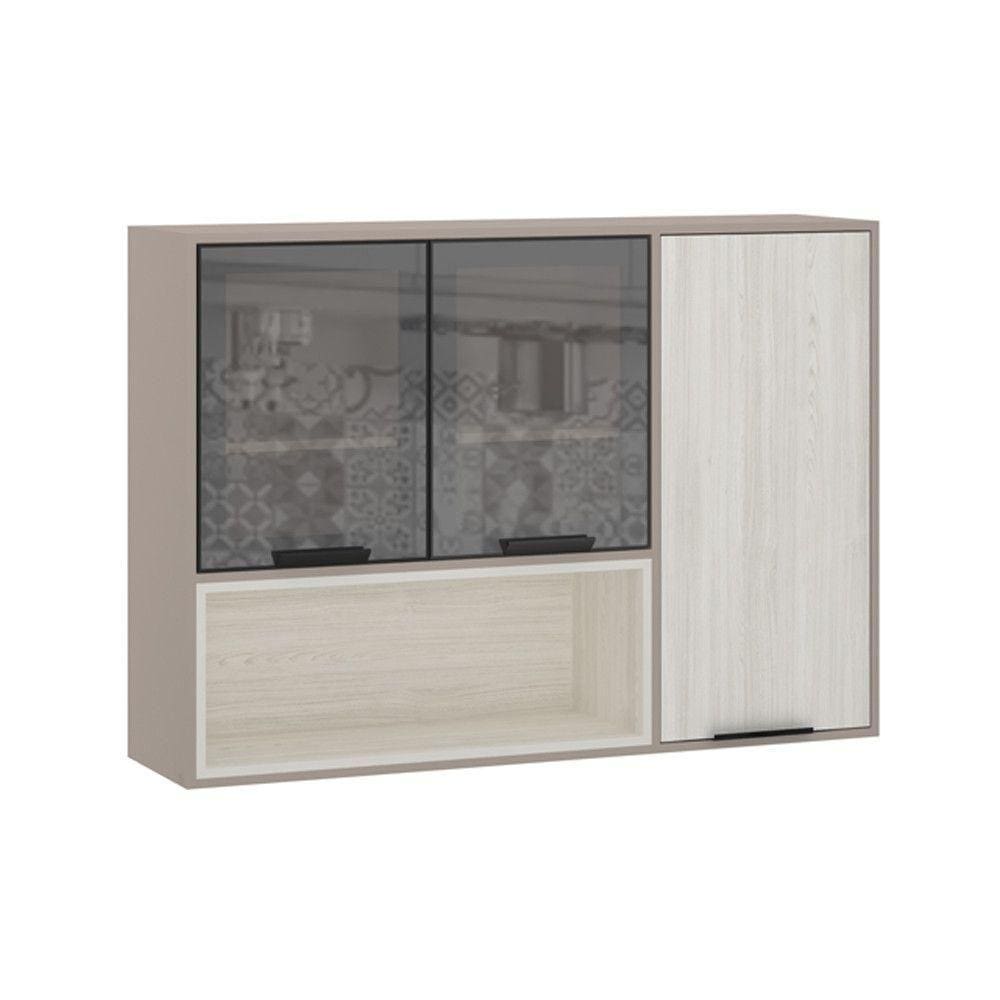 Armário Aéreo 120cm 3 Portas Com Vidro Reflecta Stylo Luciane Móveis Cinammon-teka ártico