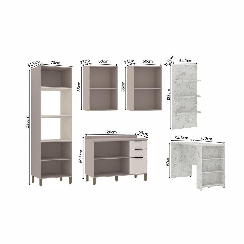 Cozinha Completa 6 Peças Bancada E Tampo Stylo Luciane Móveis Cinammon/beige