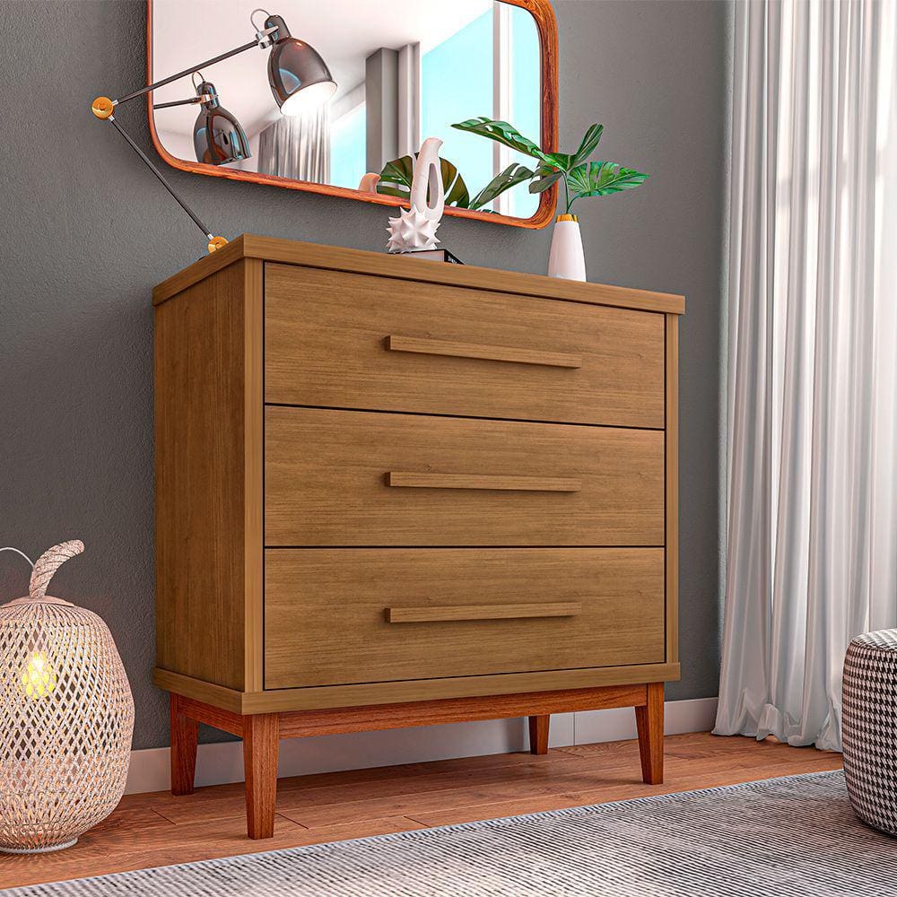 Cômoda para Quarto 3 Gavetas Charlotte Amêndoa