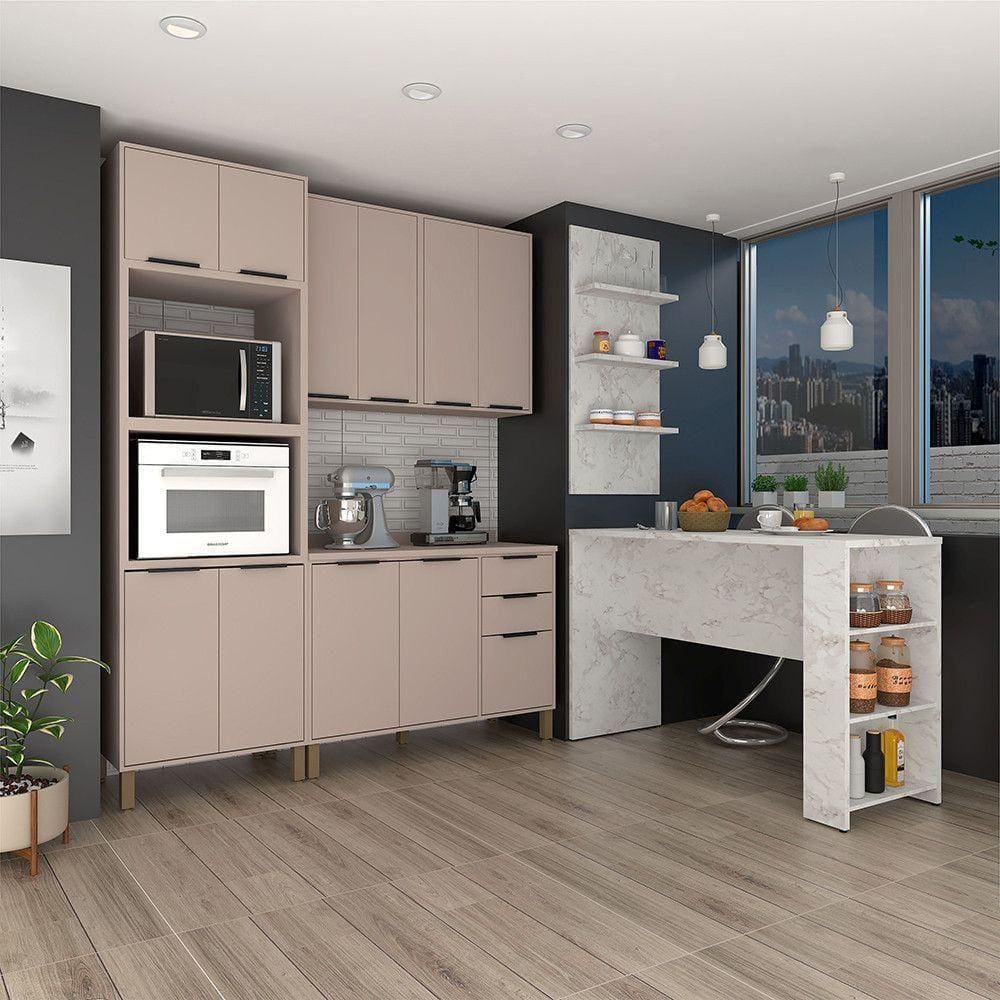 Cozinha Modulada Completa 6 Peças Com Painel Bancada Gourmet E Tampo Stylo Luciane Móveis Cinammon