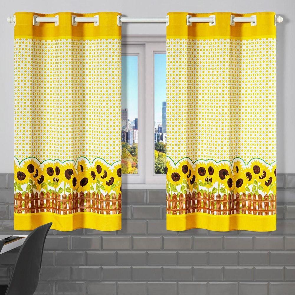 Cortina De Cozinha Estampada 2,00M X 1,30M Girassol