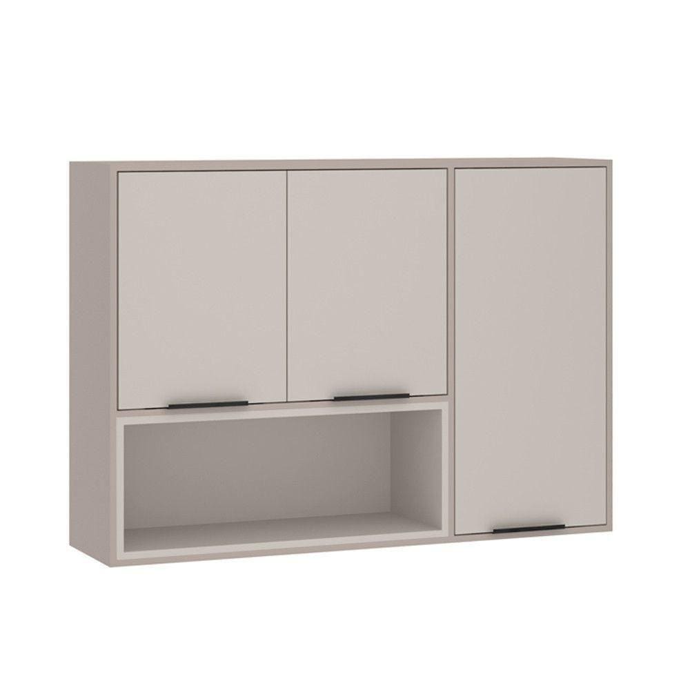 Armário Aéreo 120cm 3 Portas E Nichos Stylo Luciane Móveis Cinammon-beige