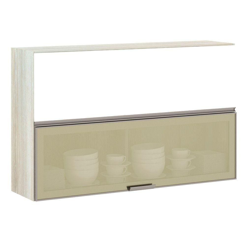 Armário Basculante Misto 120cm 1 Porta Fechada 1 Porta Com Vidro Bronze Crema Com Branco Polar