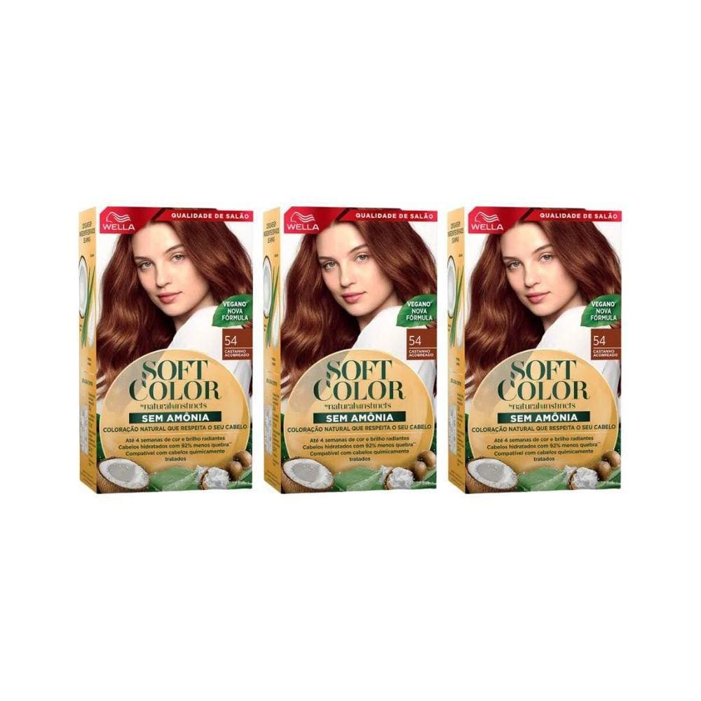 Coloraçao Soft Color 54 Castanho Acobreado-Kit C/3Un