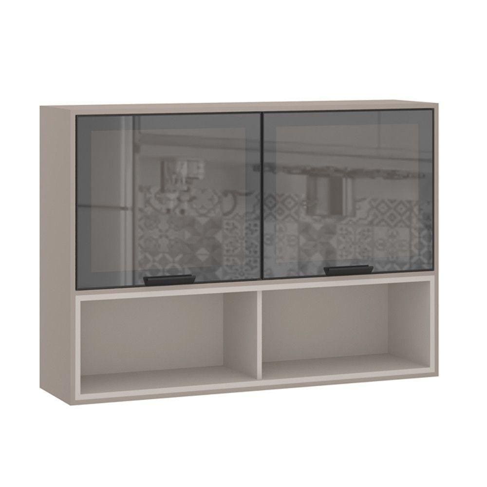 Armário Aéreo 120cm 2 Portas Com Vidro Reflecta Stylo Luciane Móveis Cinammon-beige