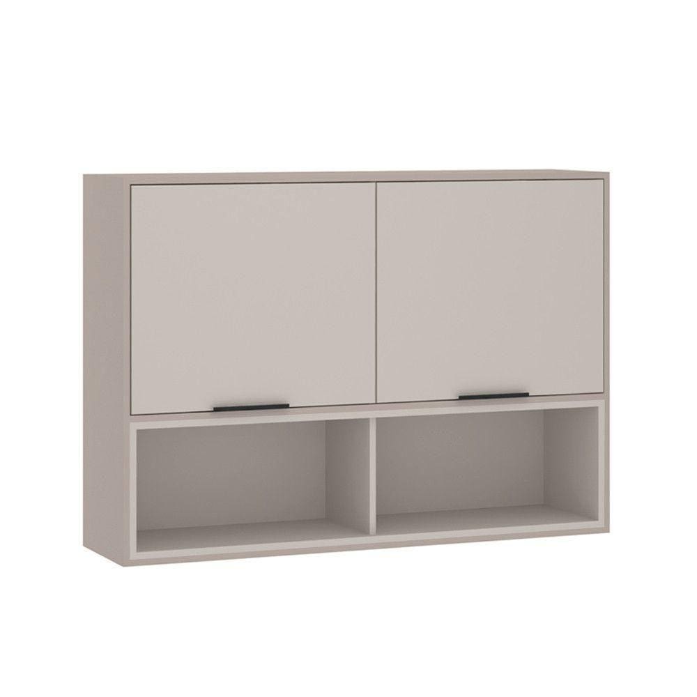 Armário Aéreo 120cm 2 Portas E Nichos Stylo Luciane Móveis Cinammon-beige