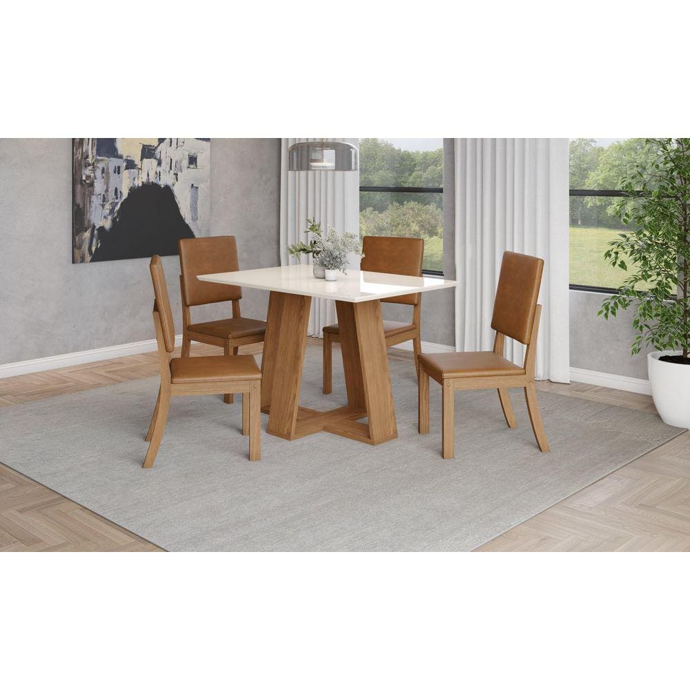 Mesa de Jantar Lins 120 S/ Vidro Nature/Off White - Henn
