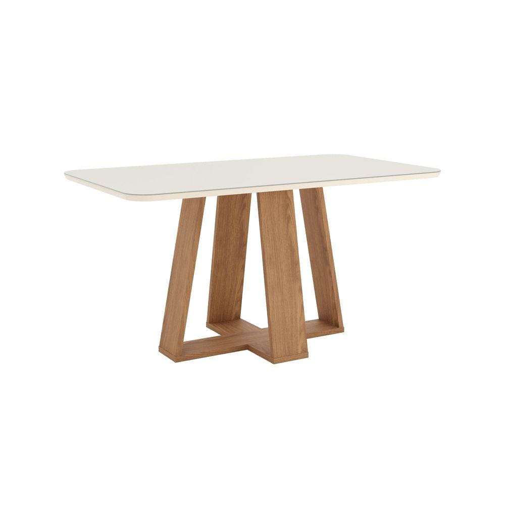 Mesa de Jantar Lins 160 C/ Vidro Nature/Off White - Henn