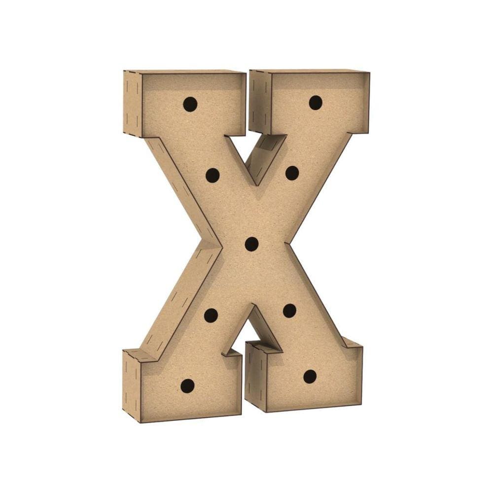 Letra Caixa Grande X Mdf 60Cm Altura Furo Lampada Iluminação