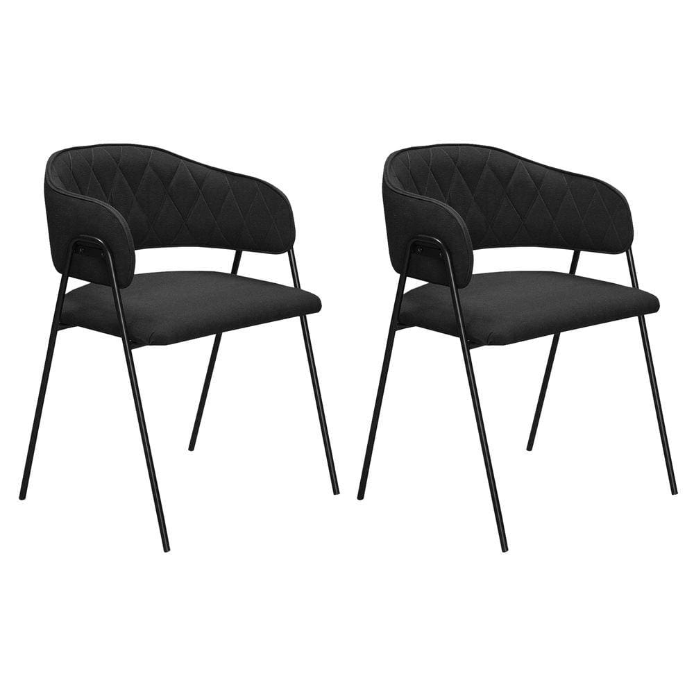 Conjunto 2 Cadeiras De Jantar Veneza no Linho Preto e Metal Preto