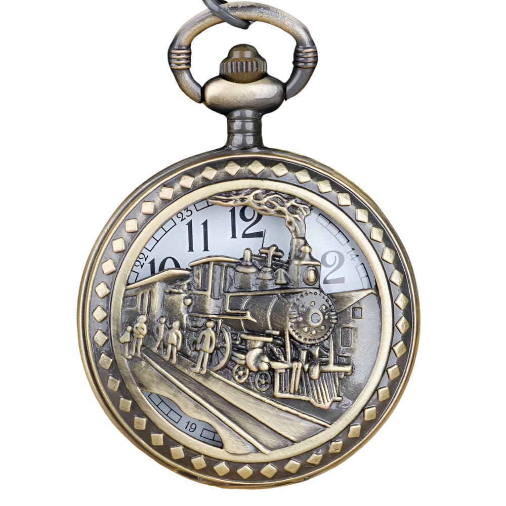 Relogio De Bolso Antigo Trem Bathory Com Clip Vintage Bronze