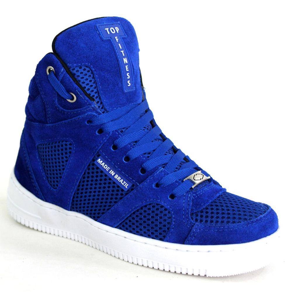 Tênis Bota Sneaker Unissex Musculação Cano Alto Camurça Resistente Confortável Azul