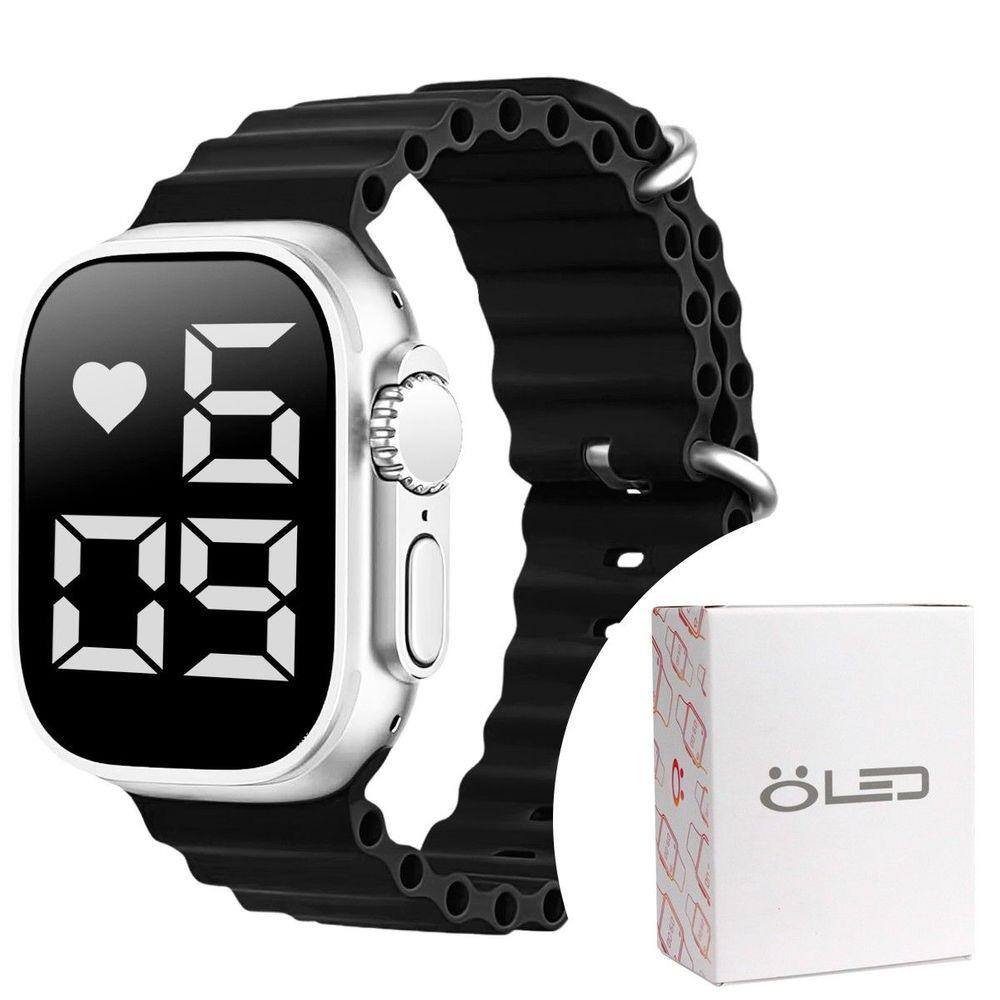 Relógio feminino led digital ultra aço inox silicone + caixa prata qualidade premium preto garantia