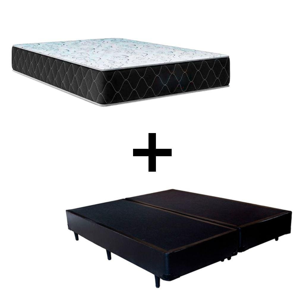 Cama Box Casal 138 Bipartido Tecido Sintético Preto Com Colchão Marrocos - Poliéster - Espuma D33 30cm