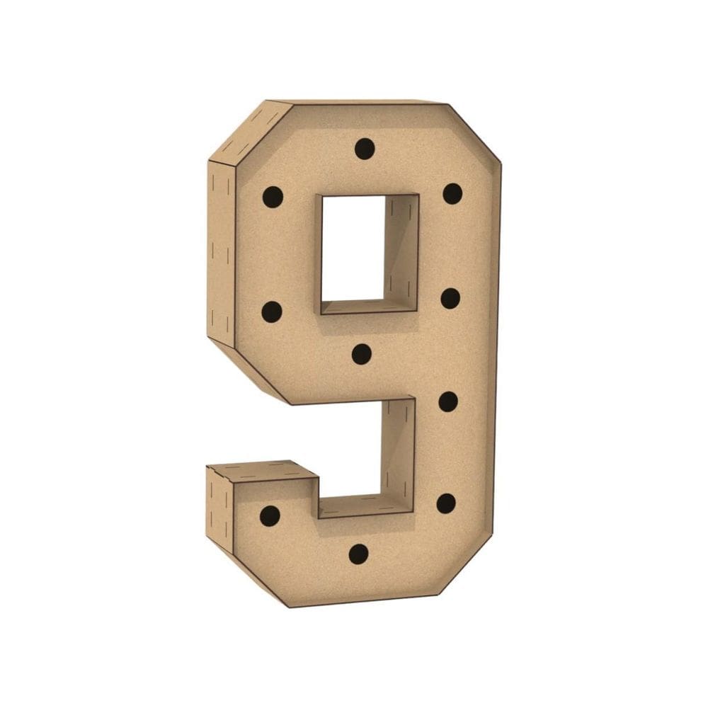 Número 9 Letra Caixa Grande Mdf 100Cm Altura Furo Iluminação