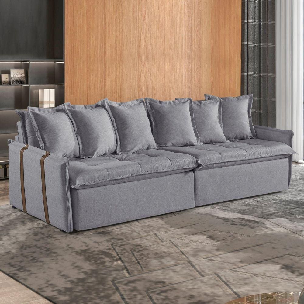 Sofá Retrátil e Reclinável 214cm M161 Linho/Cinza