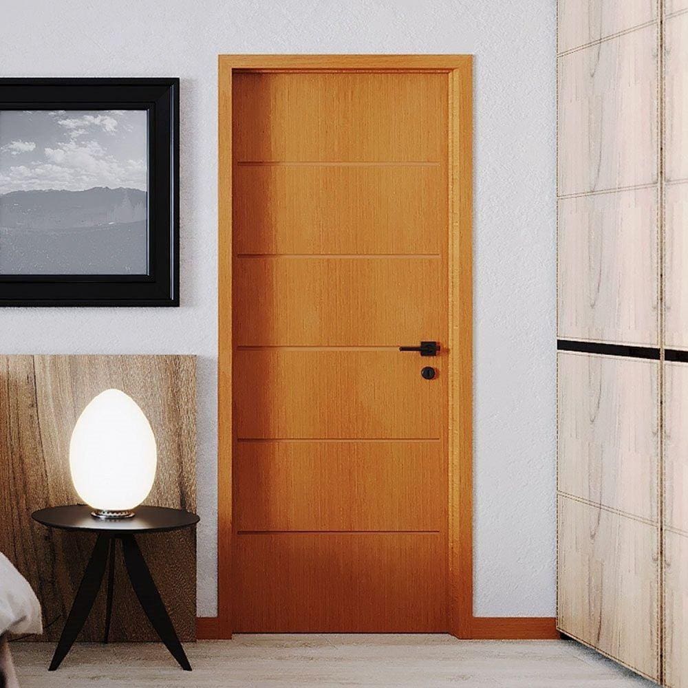 Folha de Porta de Madeira 210x82cm Espessura 3,5cm MSO Eucaplac Frisada Residence Eucatex Nogal Mel