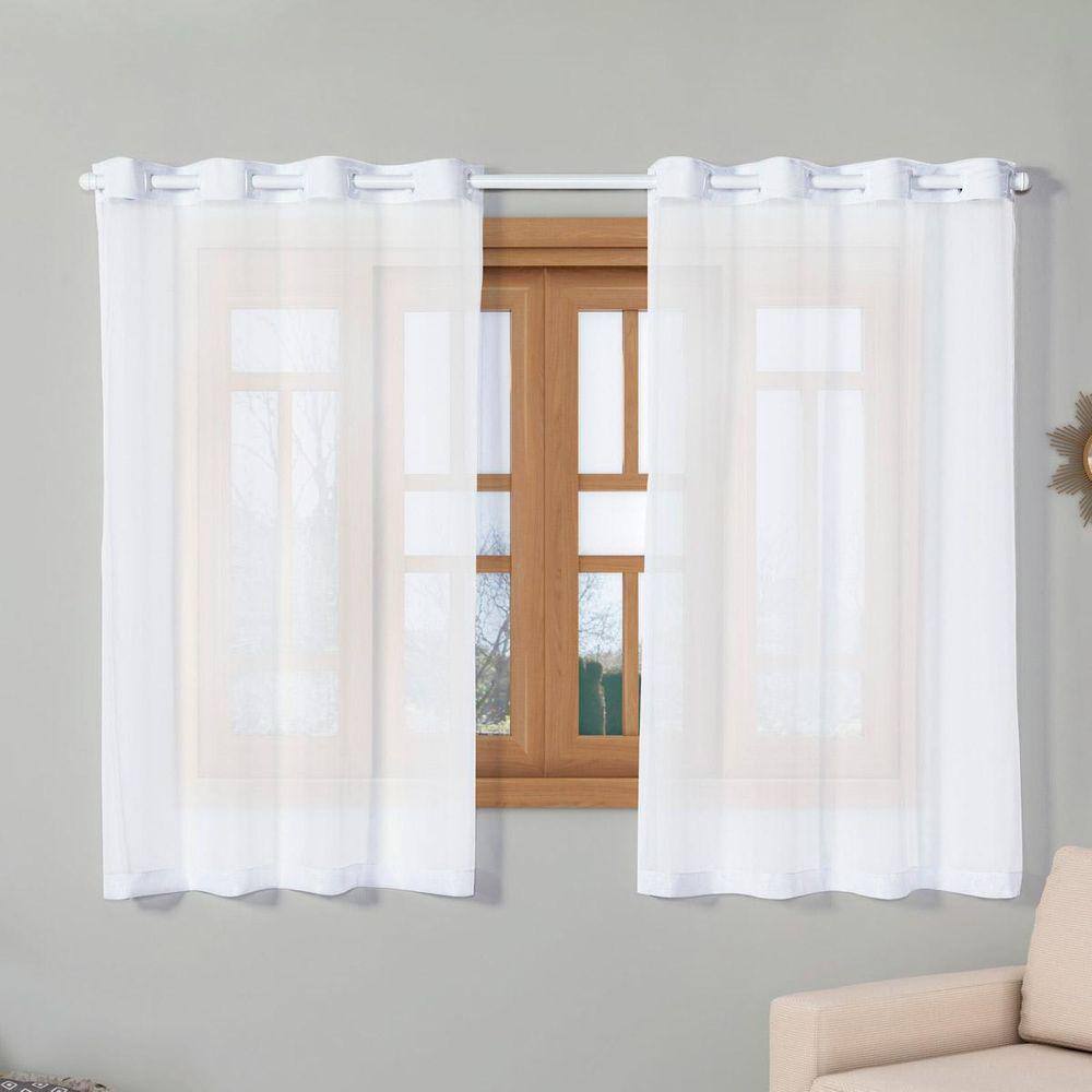 Cortina Voal Transparente 2,20M X 1,40M Sala Varanda Branco