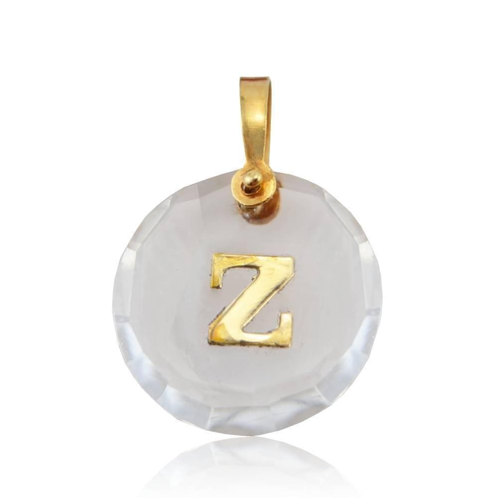 Pingente Cristal Redondo Com Letra Z Em Ouro 18K