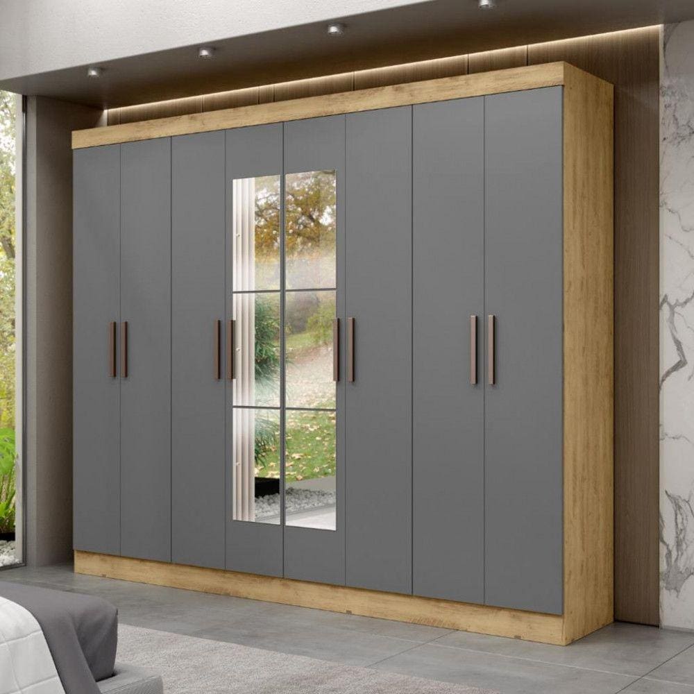 Guarda Roupa Casal Espelho 8 Portas 4 Gavetas MDF Genebra Maxel