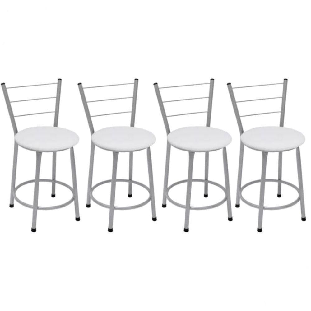 Kit 4 Banquetas Baixas Prata com Encosto Assento Branco