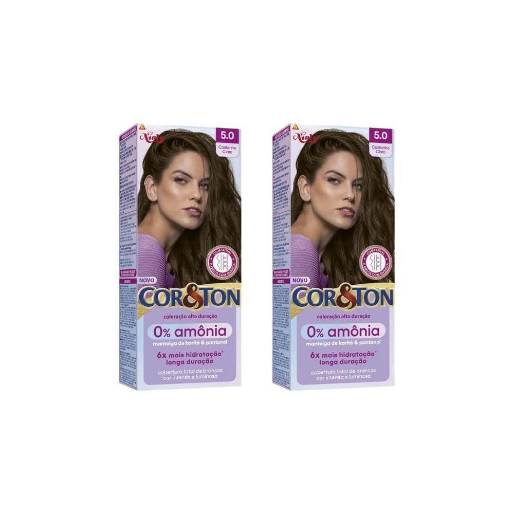 Coloraçao Cor&Ton Sem Amonia 5.0 Castanho Claro-Kit C/2Un