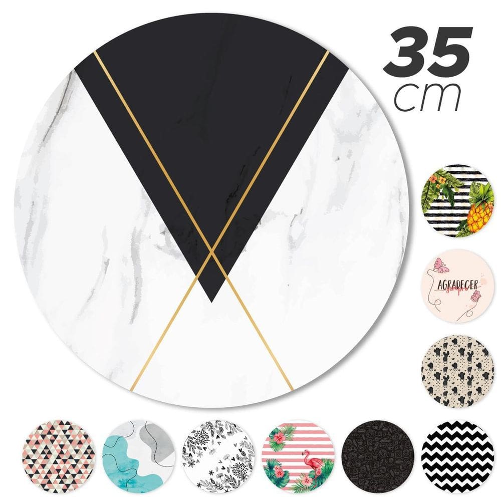 Kit 6 Peças Jogo Base Redonda Mdf Sousplat Geométrico