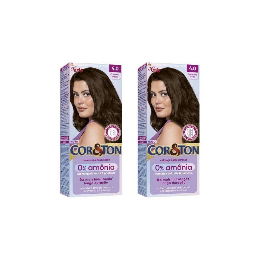 Coloraçao Cor&Ton Sem Amonia 4.0 Castanho Medio-Kit C/2Un