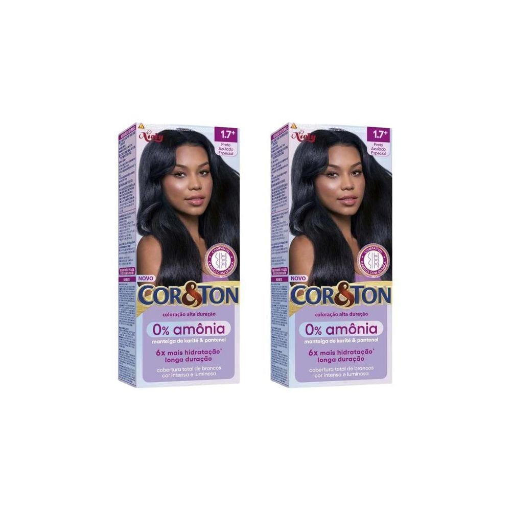 Coloraçao Cor&Ton Sem Amonia 1.7 Preto Azulado-Kit C/2Un