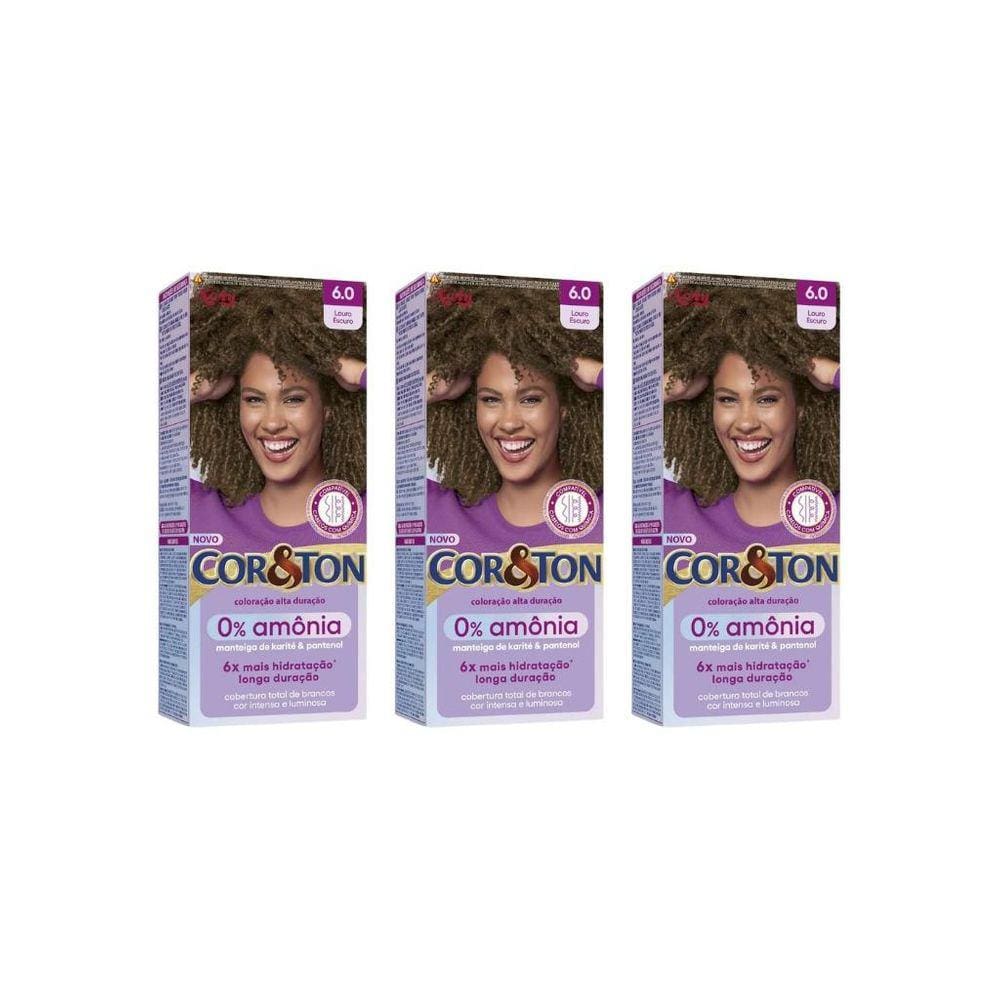 Coloraçao Cor&Ton Sem Amonia 6.0 Louro Escuro-Kit C/3Un