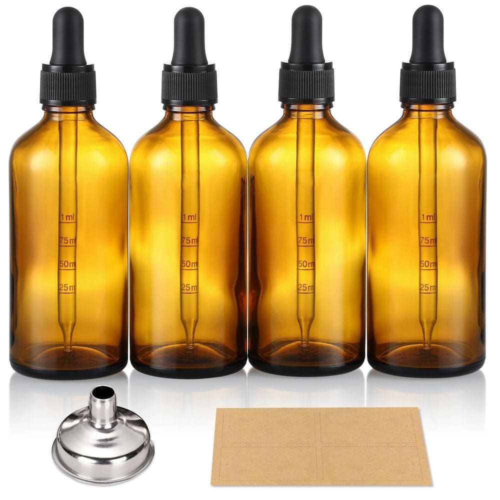 Frascos de tintura de vidro âmbar escuro de 120 ml com conta-gotas, pacote com 4